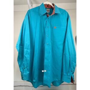 Cinch Long Sleeve Button Down Shirt Blue Orange Pattern Size Medium Western
